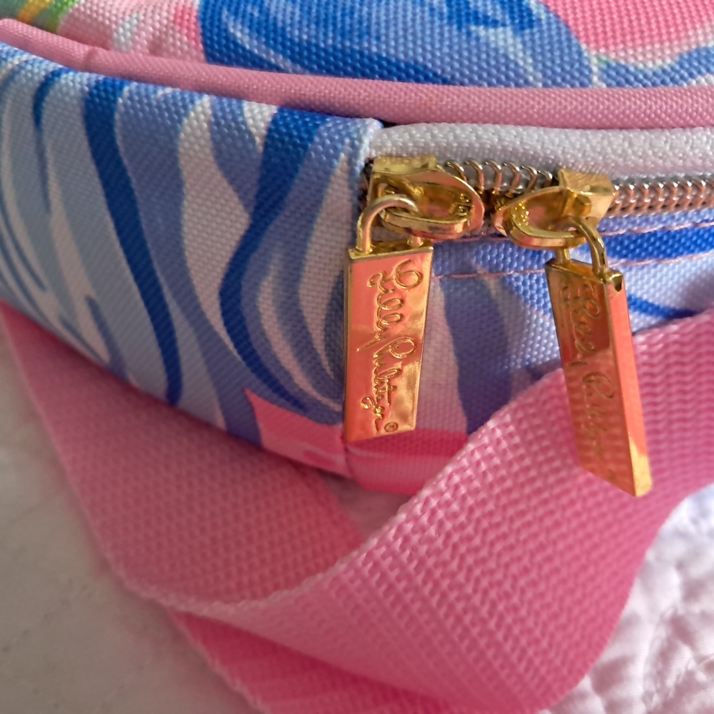 Lilly Pulitzer Pink Blue Floral Round Crossbody Picnic Lunch Bag Summer Classic - Picture 5 of 7